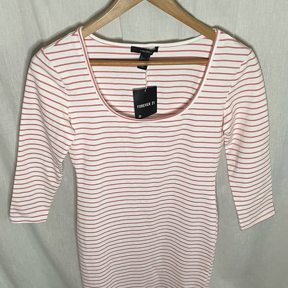 Forever 21 White & Coral Stripe Bodycon Dress - Picture 3 of 16